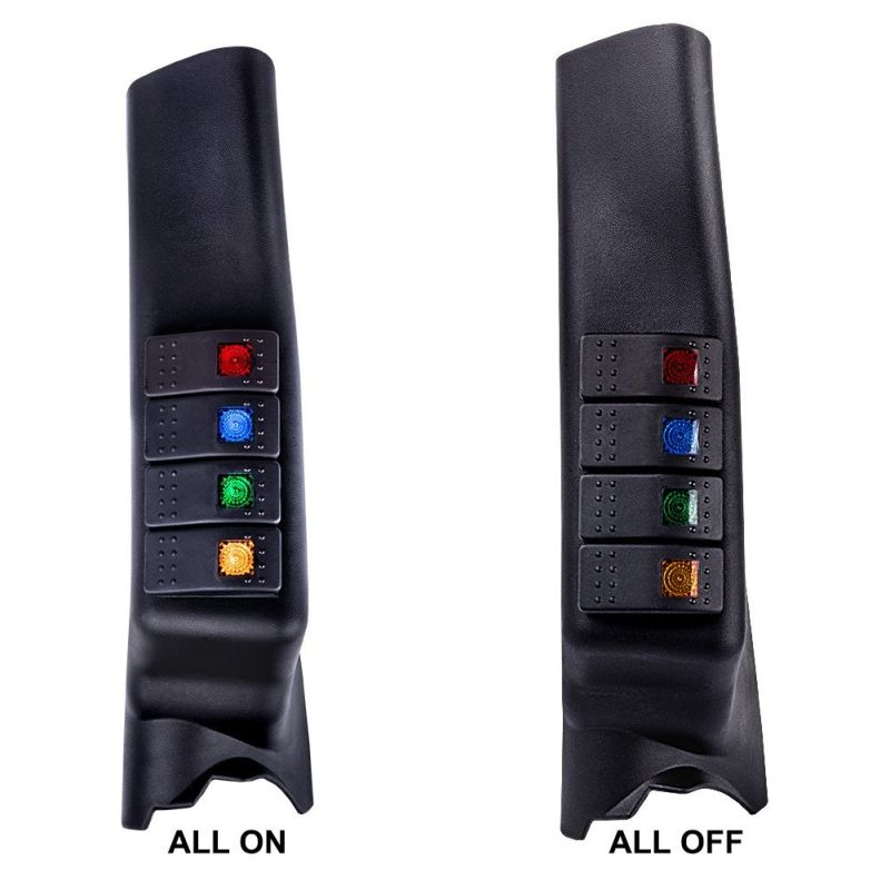 Left Hand a Pillar Switch Panel Kit with 4 LED Boat Rocker Switch for 07-15 Jeep Wrangler Jk