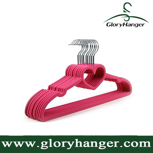 Ultra Thin No Slip Pink Velvet Hangers, Love Shaped Clothes Hanger