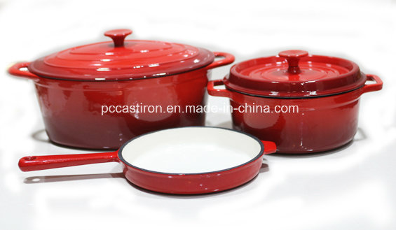 3PCS Enamel Cast Iron Cookware Set FDA Approved Factory