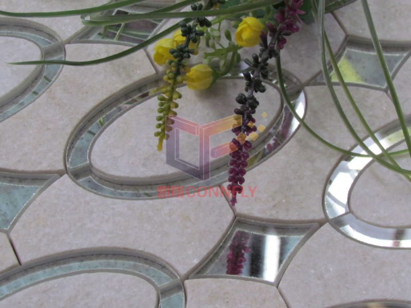 Quartz Mix Glass Water Jet Cutting Mosaic Tile (CFW48)