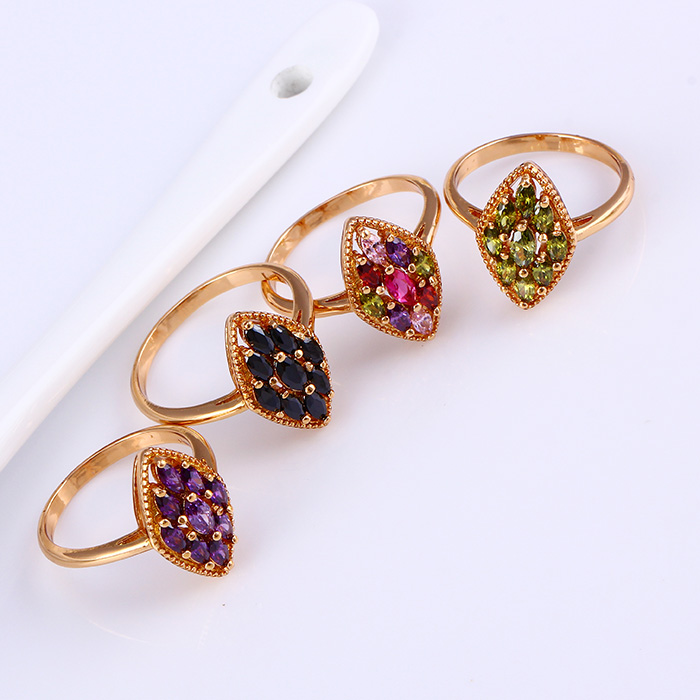 11796 Popular 18k Gold-Plated Flower Colorful Zircon Jewelry Finger Ring in Copper Alloy