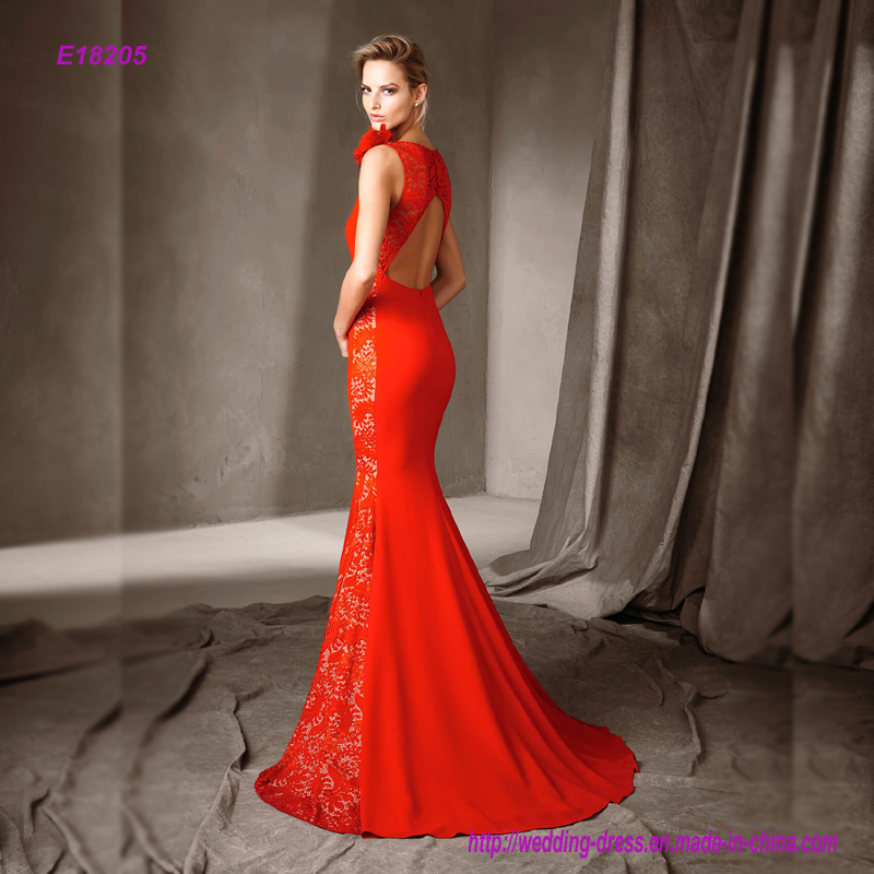 Sleeveless Lace Back Fishtail Evening Dress