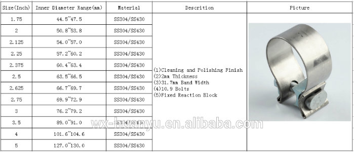 Accuseal Hot Sale Stainless Steel Exhaust Narrow Band Clamp