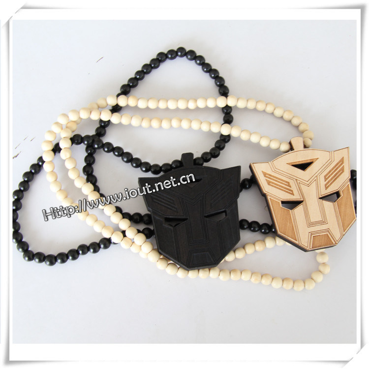 Black Wooden Crown Pendant with a 36 Inch Wood Beaded Necklace Excellent Quality Chain (IO-wn032)