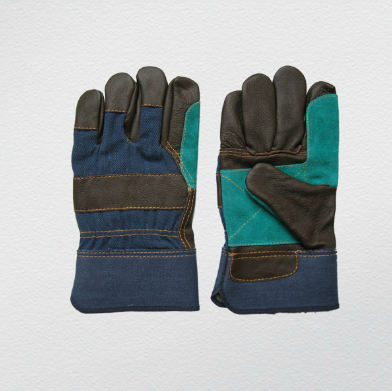 Furniture Leather Cotton Back Work Glove with Reinforced Palm (4029)