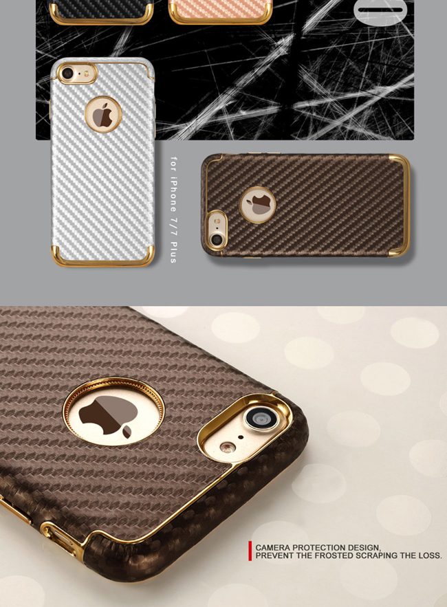 Gold Plated Luxury PC Carbon Fiber Phone Cover Case for iPhone 7 7plus