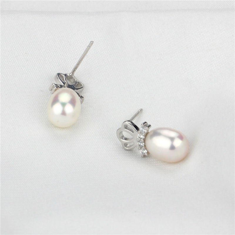 Freshwater Pearl Earring 8-9mm AAA Drop Sterling Silver Double Pearl Earrings