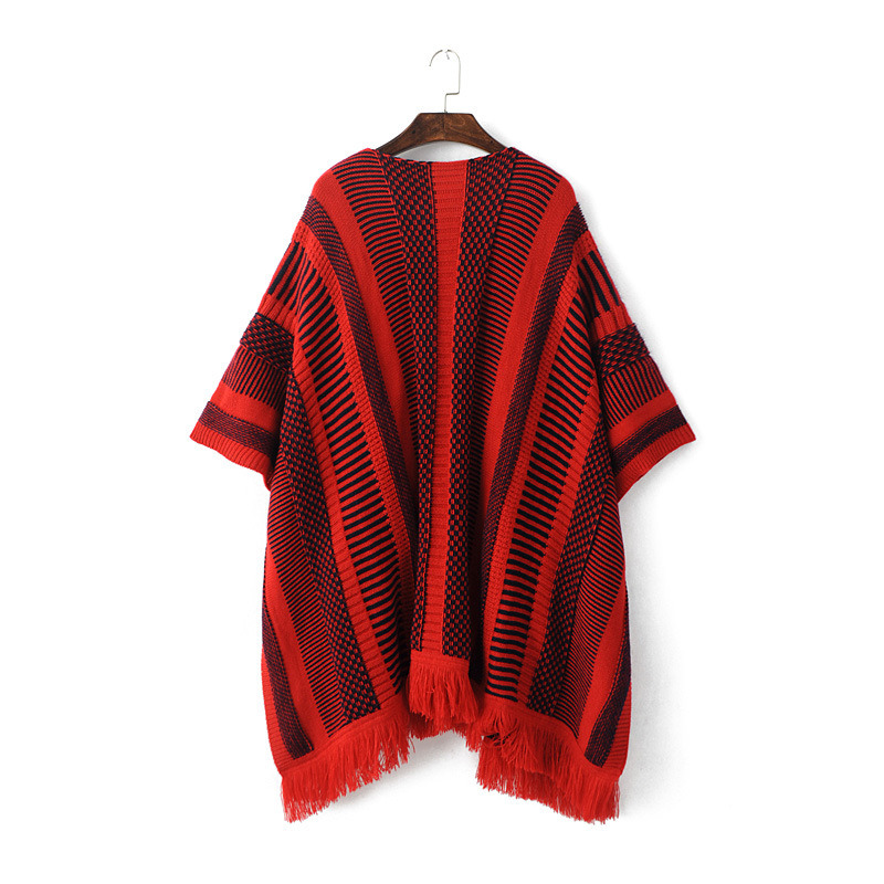 Womens Striped Knitted Stole Wraps Scarf Poncho Shawl (SP285)