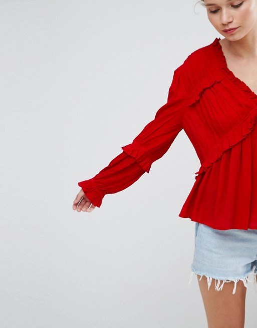 Collarless Ladies Blouse with Long Sleeve Blouse