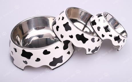 Classical Cow Pattern Melamine&Stainless Steel Pet Dog Bowl