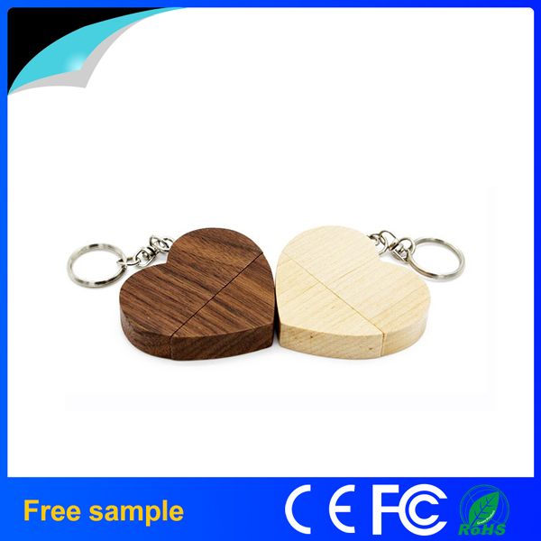 2016 Promotional Gift Customized Wood Heart Shape USB2.0 Pendrive