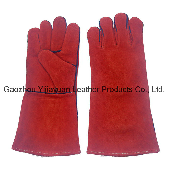 Red Cowhide Split Leather Industrial Hand Safety Welding Work Gloves