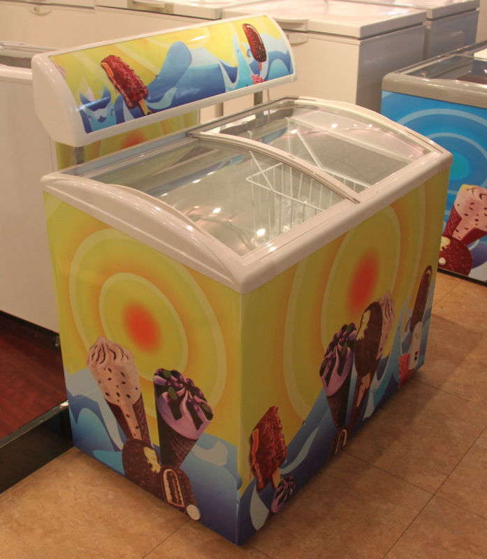 Commercial Sliding Glass Door Ice Cream Chest Freezer