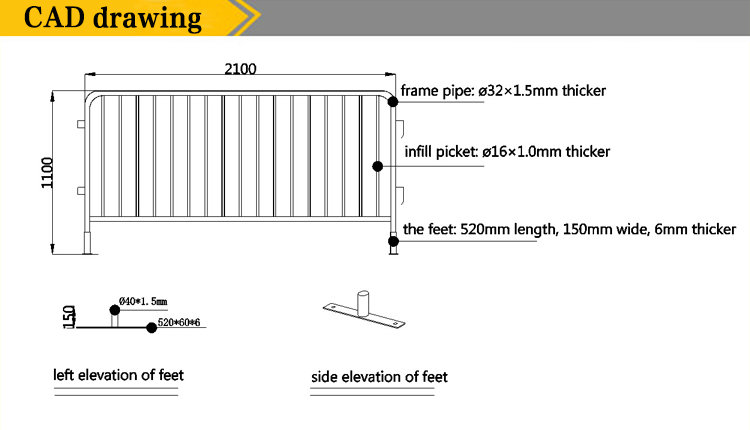 Temporary Cheap Used Safety Concert Metal Construction Crowd Control Barrier