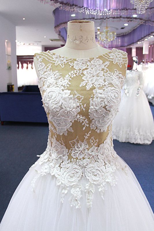 Champagne Top Lace Bodice Tulle Bottom Wedding Dress