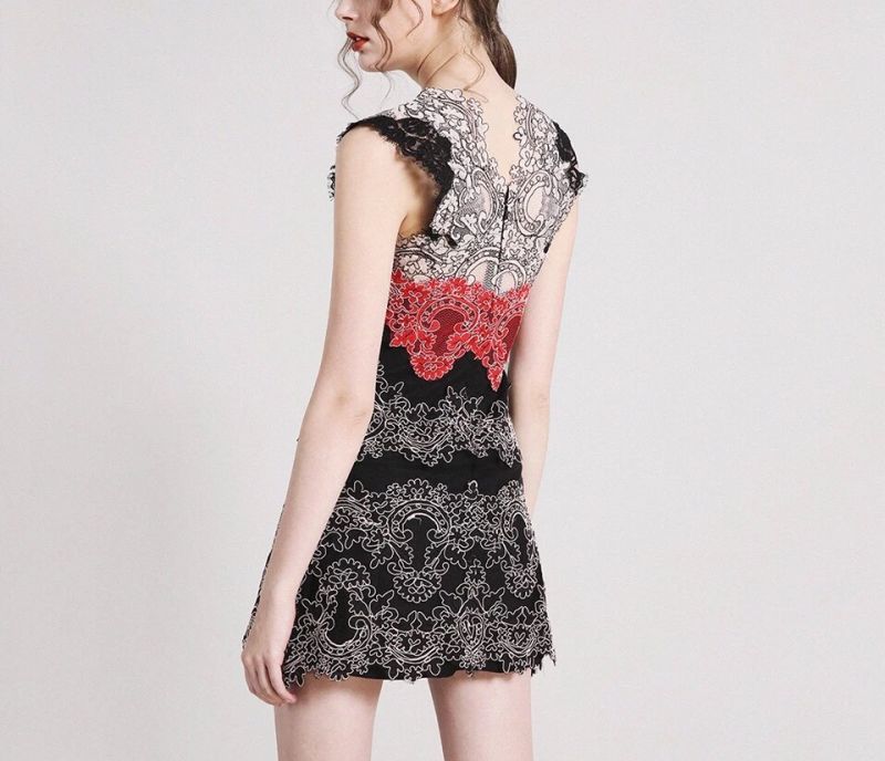 Embroidered Lace Elegant Sleeveless Ladies Dinner Dress