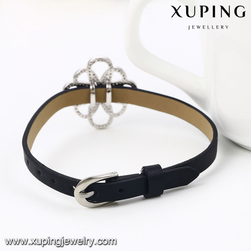 74630 Fashion New Arrival Cubic Zircon Jewelry Bracelet in Black Leather