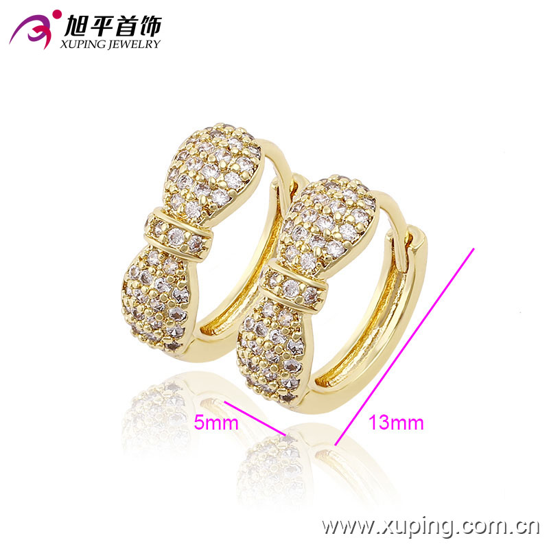 Fashion Newest Products 14k Gold-Plated Charming Crystal Bowknot Hoop Earring for Women- 90166