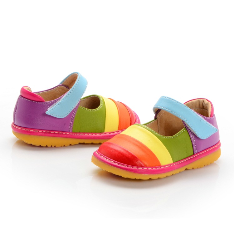 Rainbow Handmade Baby Girl Squeaky Shoes Soft Kids Leather Shoes