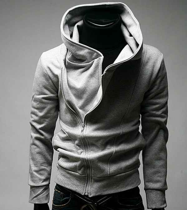 Casual Hooded Inclined Zipper Stand Collar Men's Fleece Coat