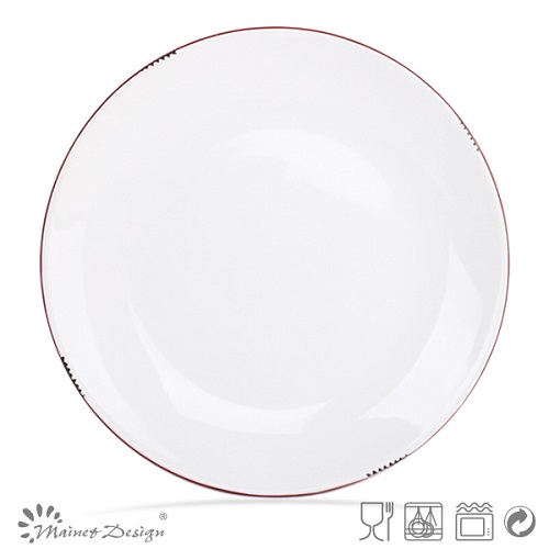 16PCS Dinnerware Set White Glaze with Red Rim Peel Design