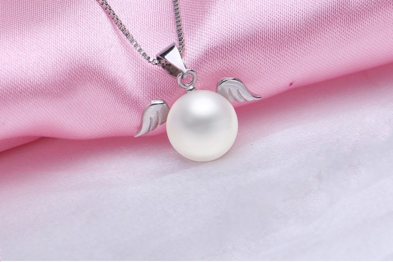 925 Silver Pearl Necklace Pearl Pendant 8-9mm AAA Button Real Freshwater Pearl Pendant