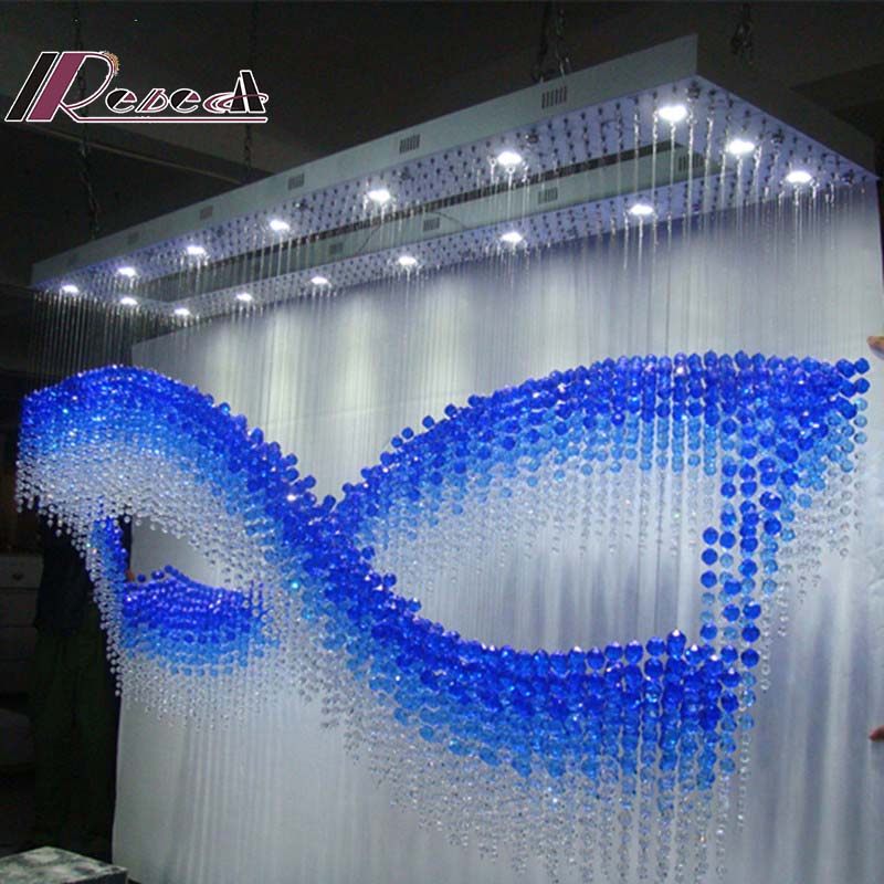 Hotel Lobby Pendant Lamp Blue Handing Luxury Crystal Chandelier