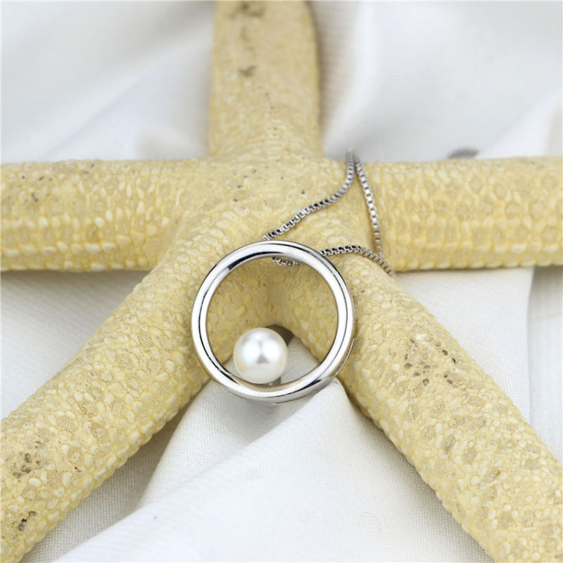 Large Circle Silver Natural Simple Pearl Pendant