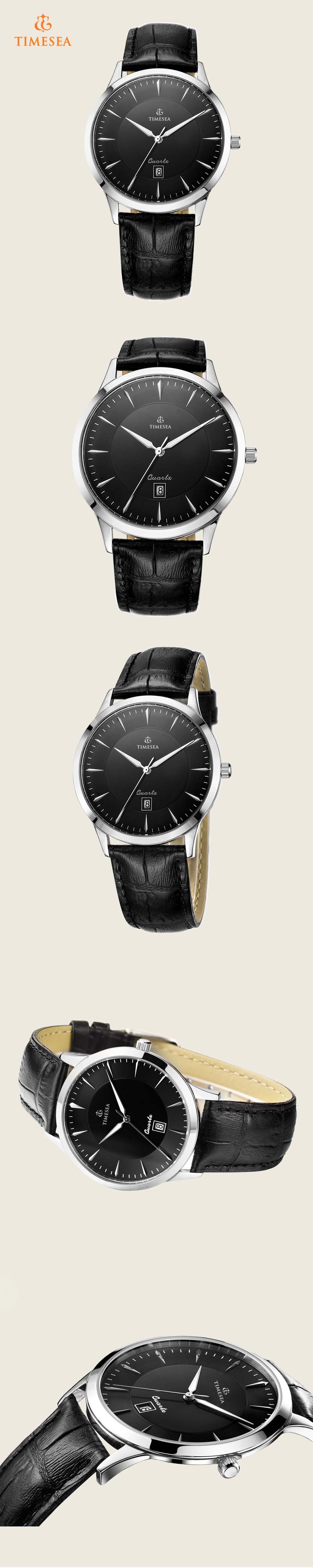 Men's Date Quartz Watch with Black Leather Strap 72271