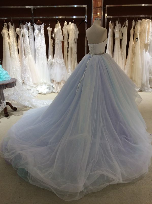 Princess Strapless Sleeveless Sky Blue Wedding Dress