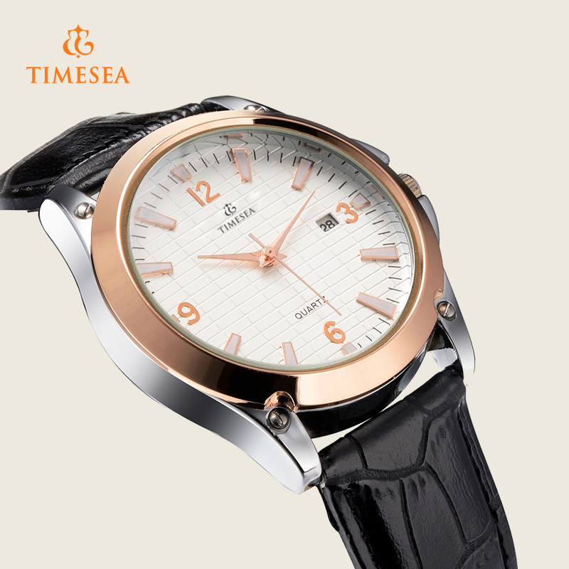 Luxury Rose Gold Men Date Watch Black Leather Strap