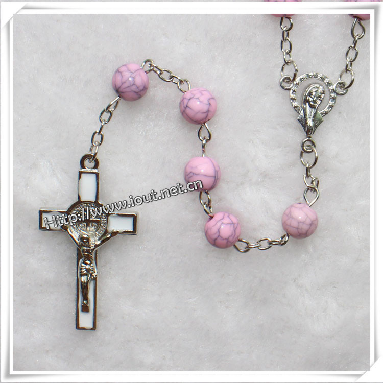 Plastic Bead Rosary with Crucifix Pendant, Resin Rosary, Rosary Cross (IO-cr229)