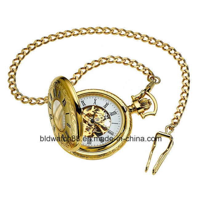 Hot Men's Gold-Tone Mechanical Full Hunter Pocket Watch