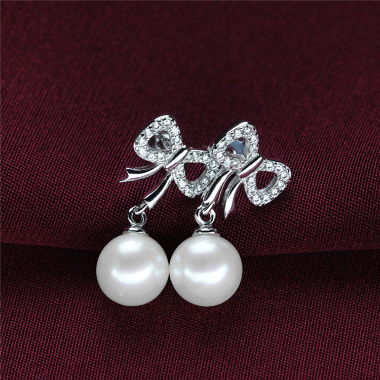 Round 925 Silver Natural Beautiful Bowknot Earring Pearl