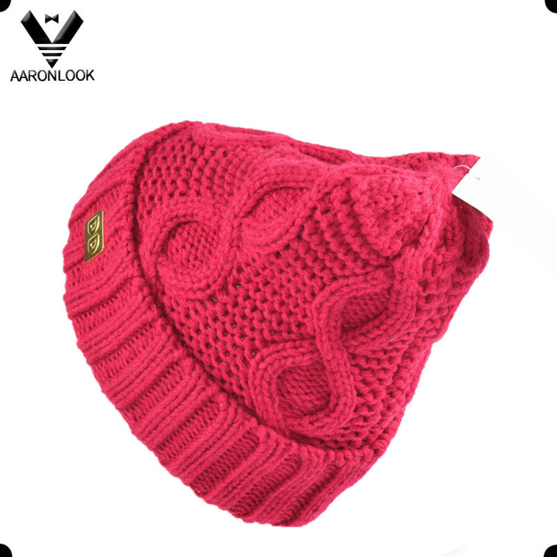 Lady's Fashion Acrylic Crochet Knit Pattern Cable Beanie