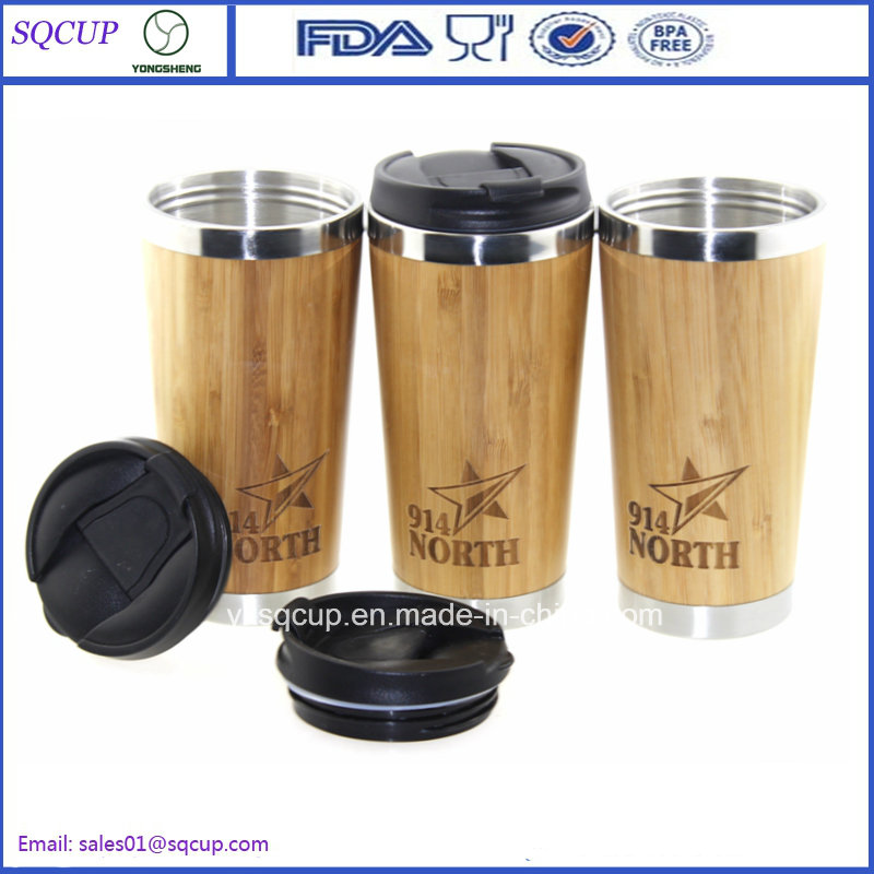 16oz Eco-Friendly Bamboo Mug and Bamboo Coffee Mug or Tumbler and Double Wall Bamboo Travel Mug with Laser Logo