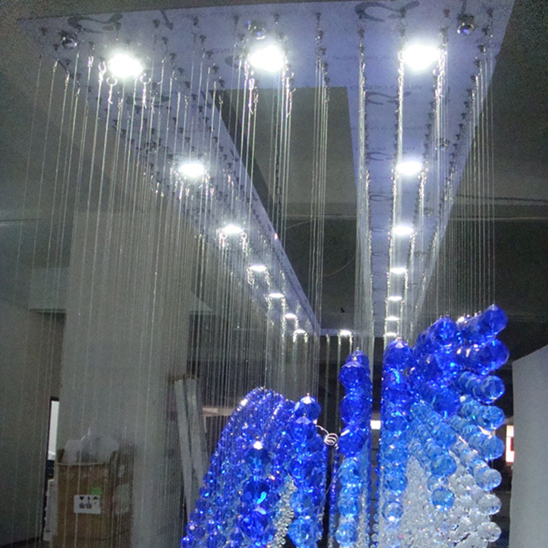 Hotel Lobby Pendant Lamp Blue Handing Luxury Crystal Chandelier