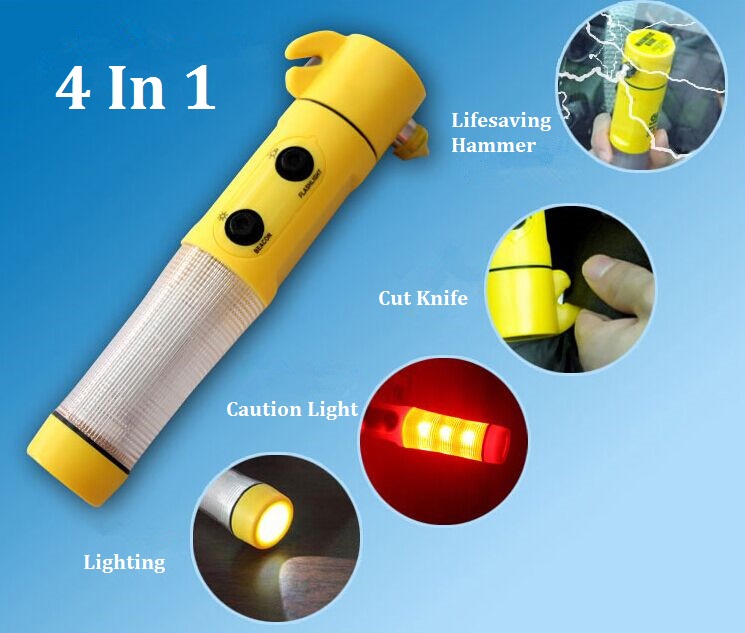 4 in 1 Auto Safety Emergency Hammer with Flashlight