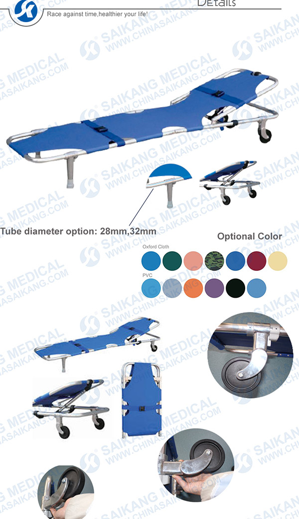 Aluminum Alloy Automatic Loading Medical Stretcher with Wheels