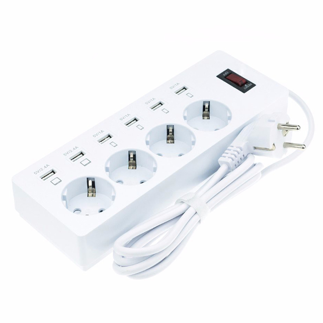 4 Port EU Plug Outlet 6 Ports USB Wall Socket Power with Switch for Smartphones Tablets