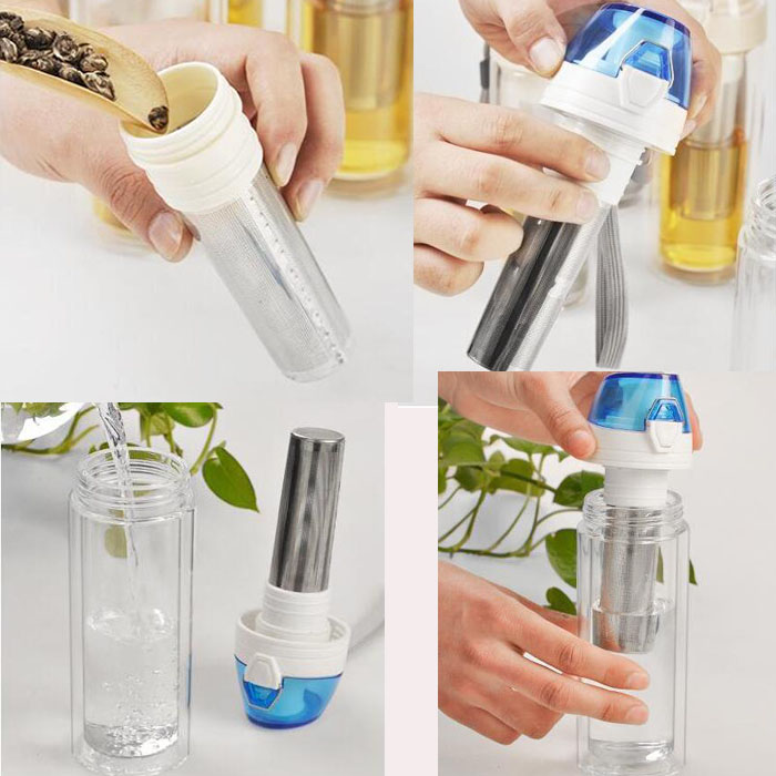 Portable Double Wall Galss Tea Bottle with Infusion