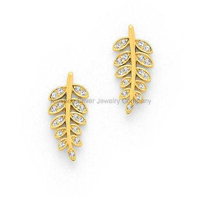 Leaf Shape 925 Sterling Silver Accessories Stud Earrings for Lady, Brass Jewelry (KE3032)