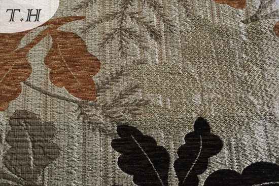 Silver Backing with Dark Leaves Jacquard Sofa Fabric in Chinese