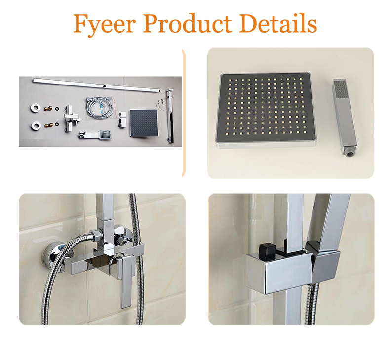 Fyeer Wall Mounted Bathroom Brass Shower Rainfall Shower Set