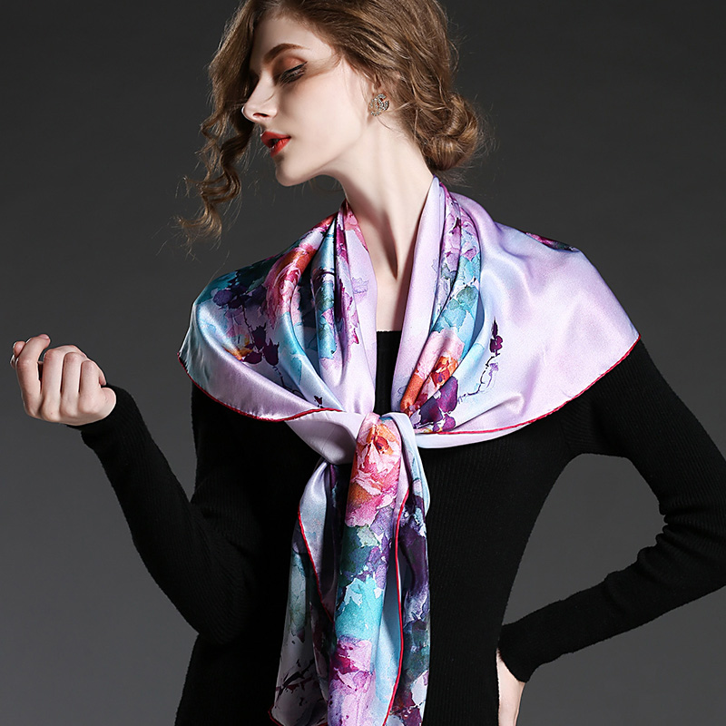 Silk Flower Printed Big Square Scarf