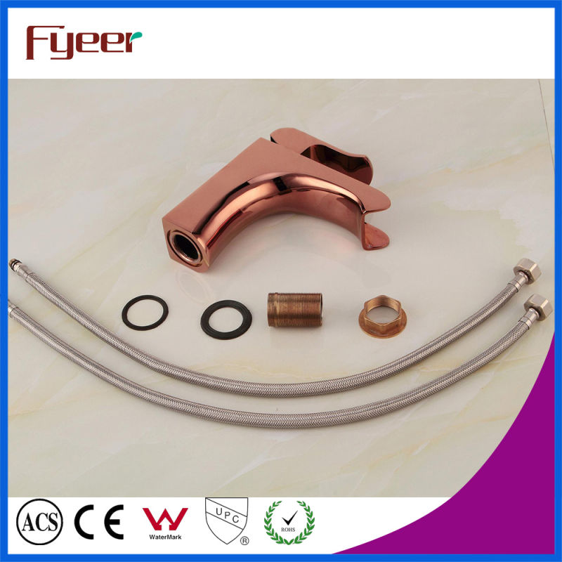 Fyeer Modern Ceramic Core Valve Rose Gold Waterfall Basin Faucet