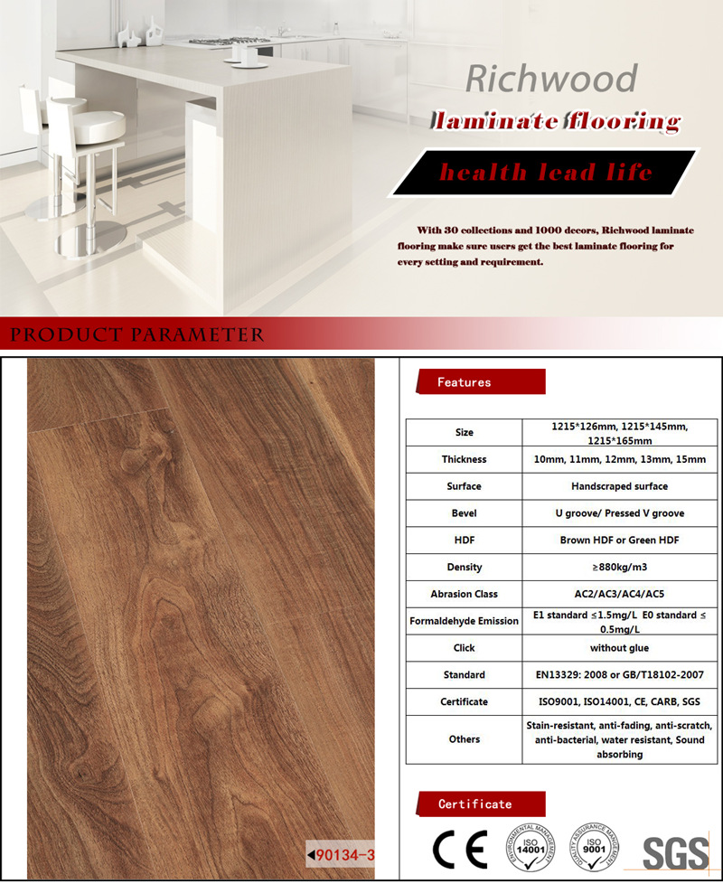 12.3mm HDF AC3 Wood Wooden Laminate Vinyl Flooring Building Material