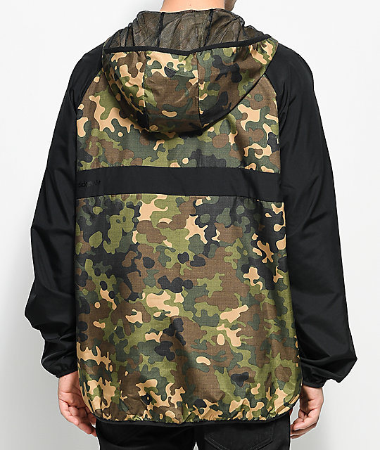 Black Green Camo Windbreaker Jacket