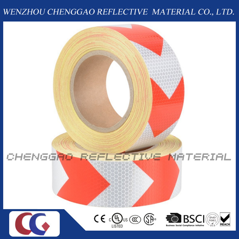 PVC High Quality White & Red Warning Arrow Reflective Tape (C3500-AW)