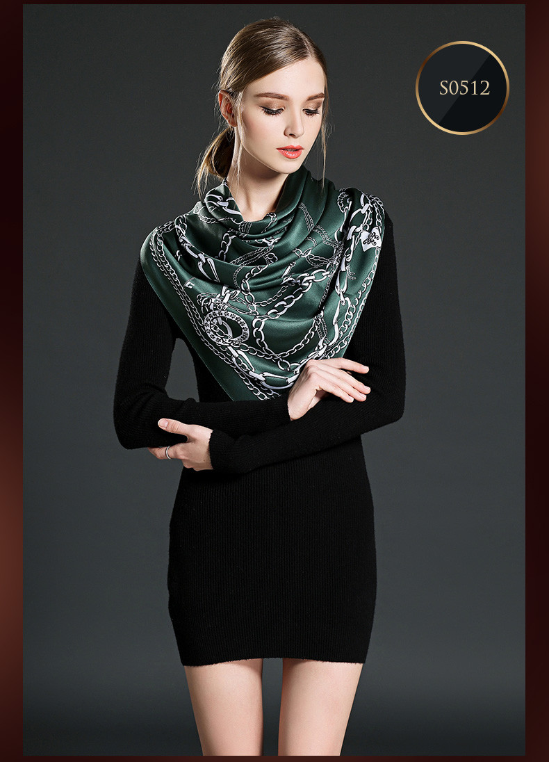 Pure Silk Printed Scarf for Women Green